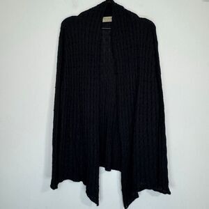Peruvian Link Black Baby Alpaca Cable Knit Cardigan L/XL